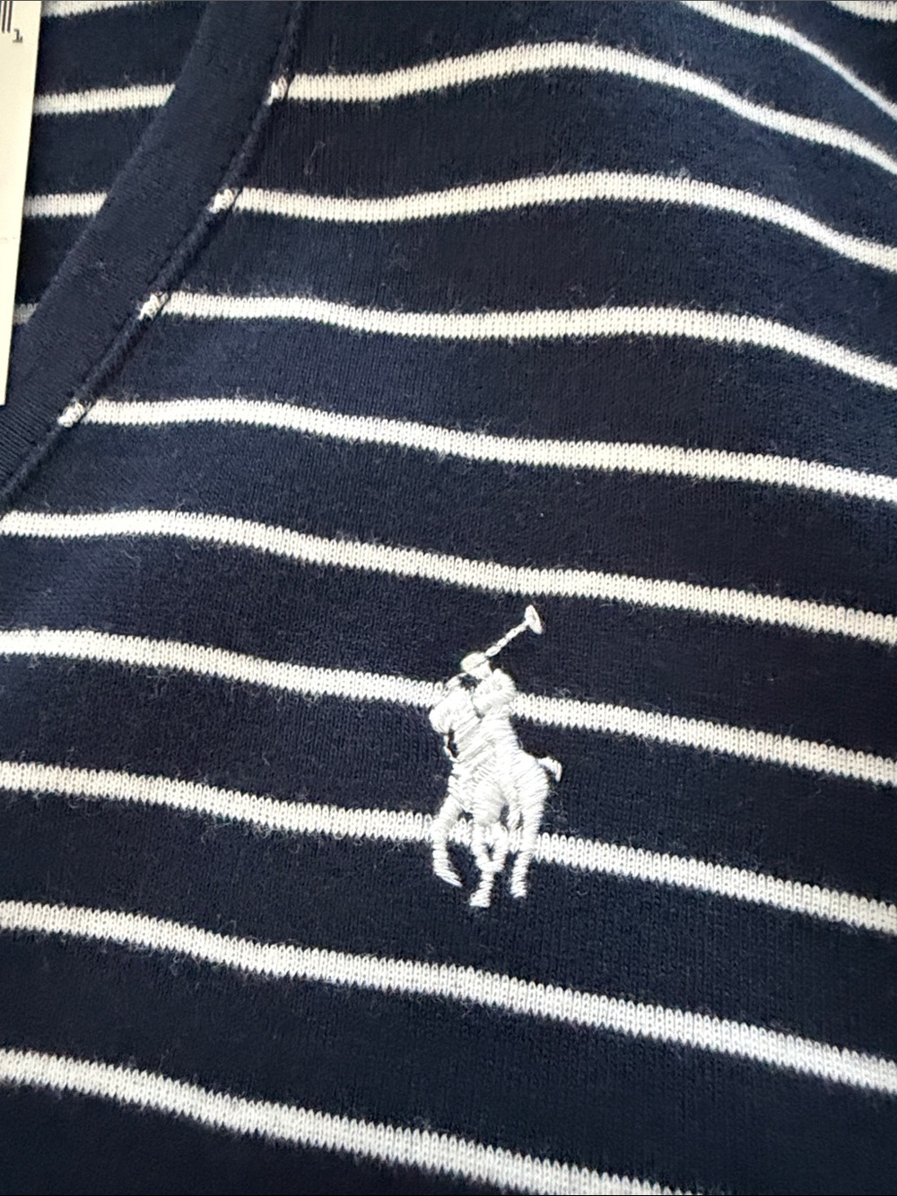 Ralph Lauren Navy and White Striped V-Neck Shirt - Picture 3 of 6